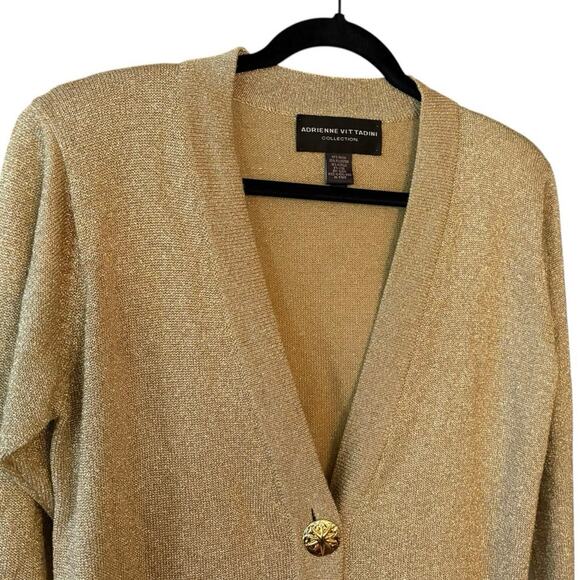 Adrienne Vittadini Gold Thread Cardigan Sweater 3 Button Front Long Line - Picture 3 of 8